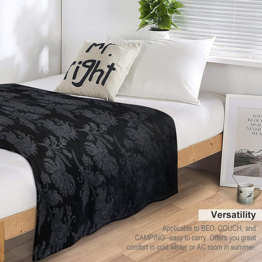 Black & Silver Vintage Damask Throw Blanket
