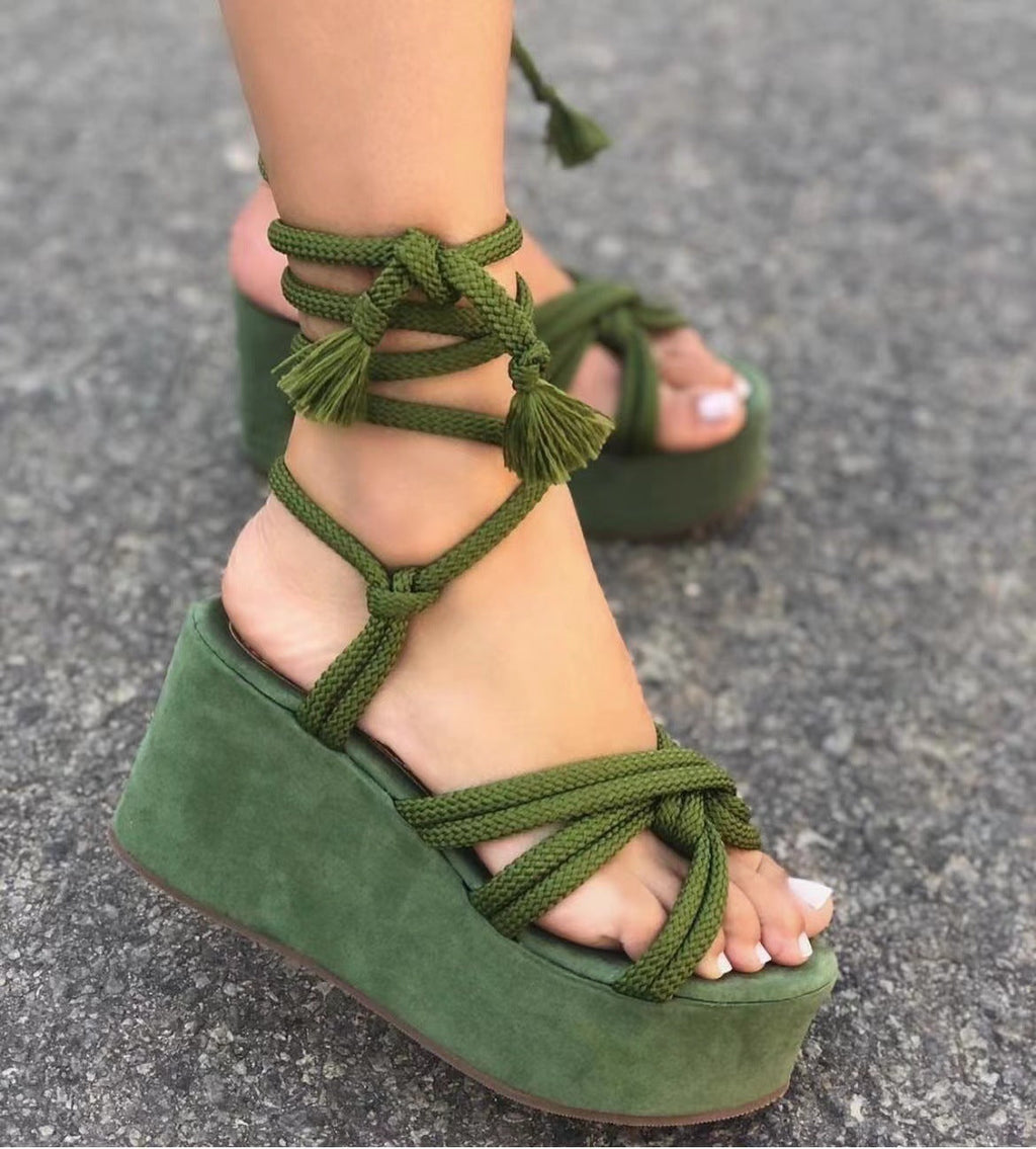 High Heel Strappy Wedge Sandals