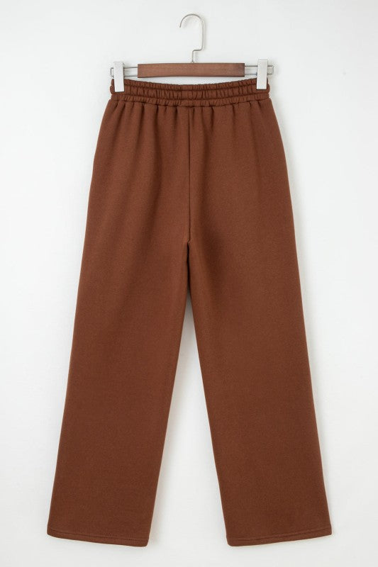 Leopard Drawstring Fleece Lined Elastic Waist Pant