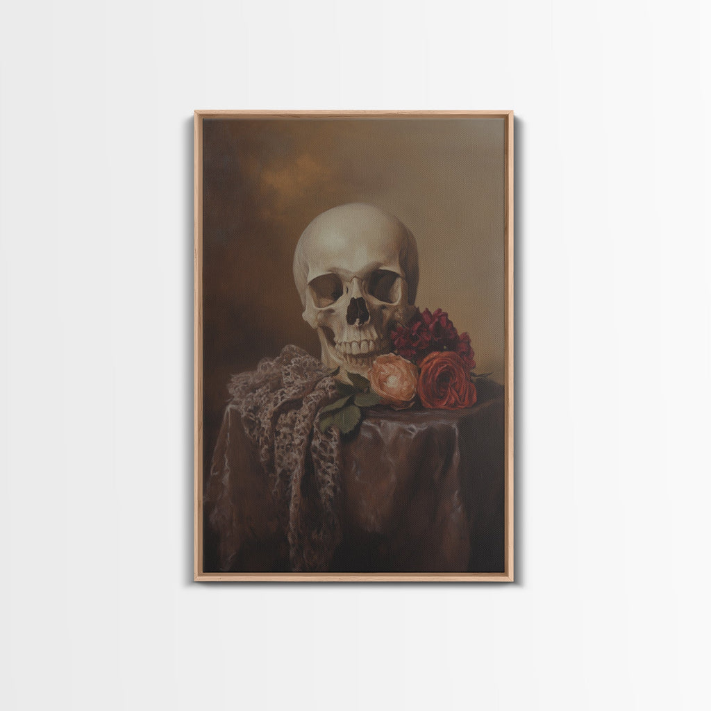 Skull and Roses Still Life Canvas Print