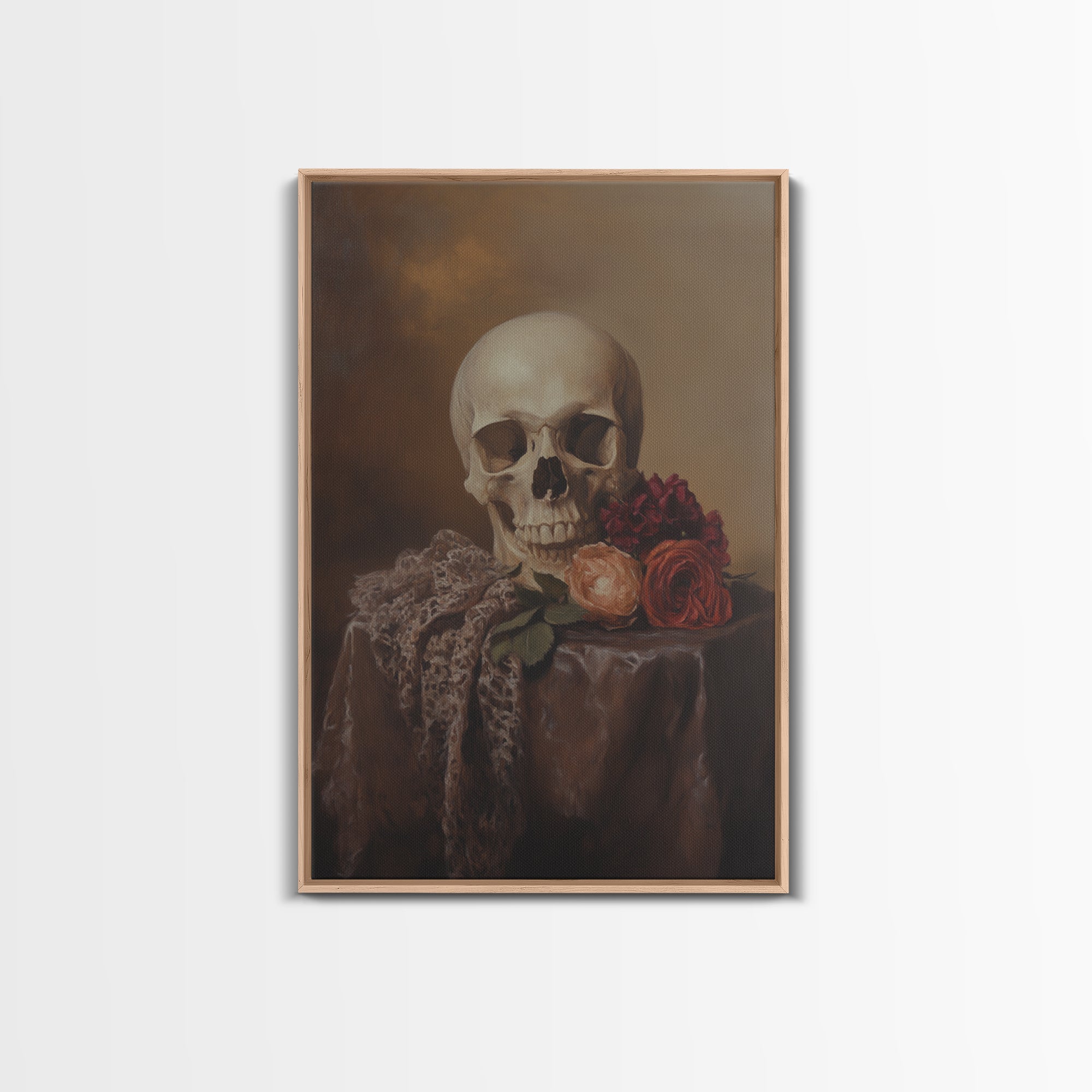 Skull and Roses Still Life Canvas Print