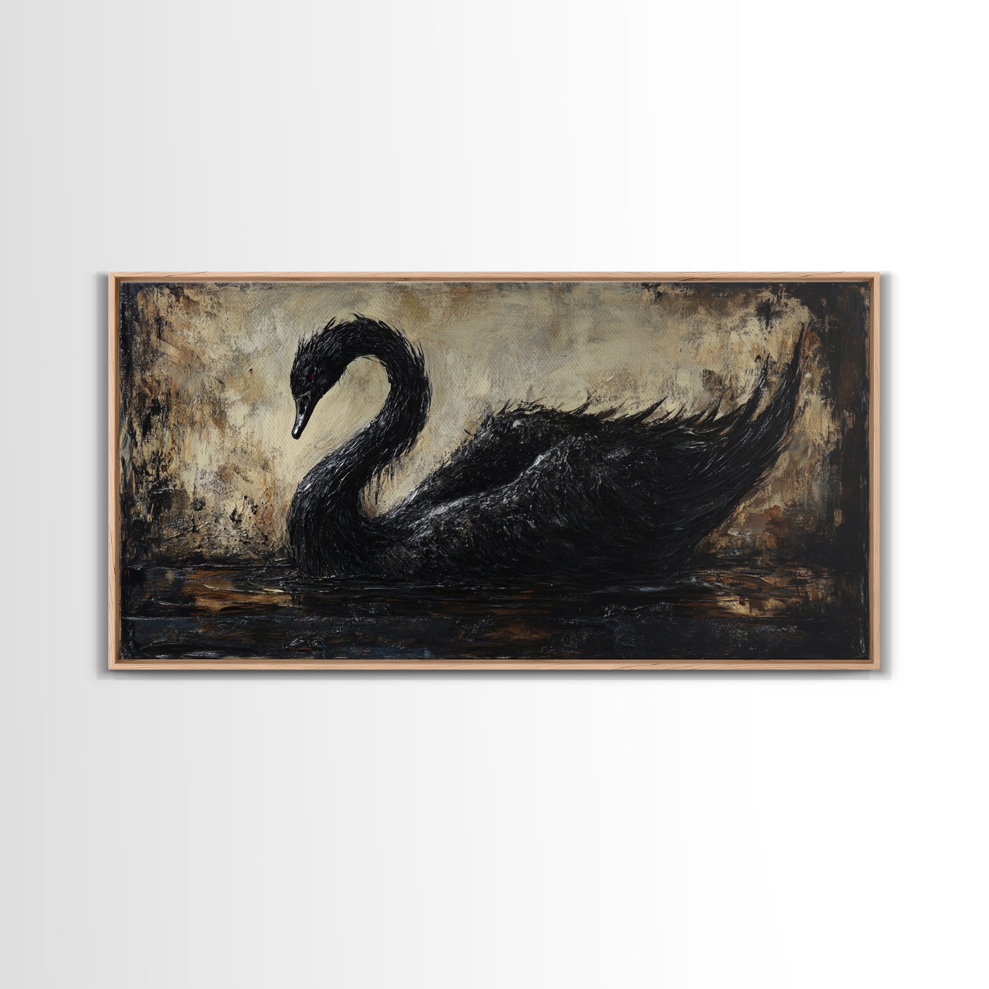 The Black Swan Framed Canvas Print - Goth Decor - Dark Academia Wall Art - Goth Painting - Swan Painting - Black Swan Wall Art Print