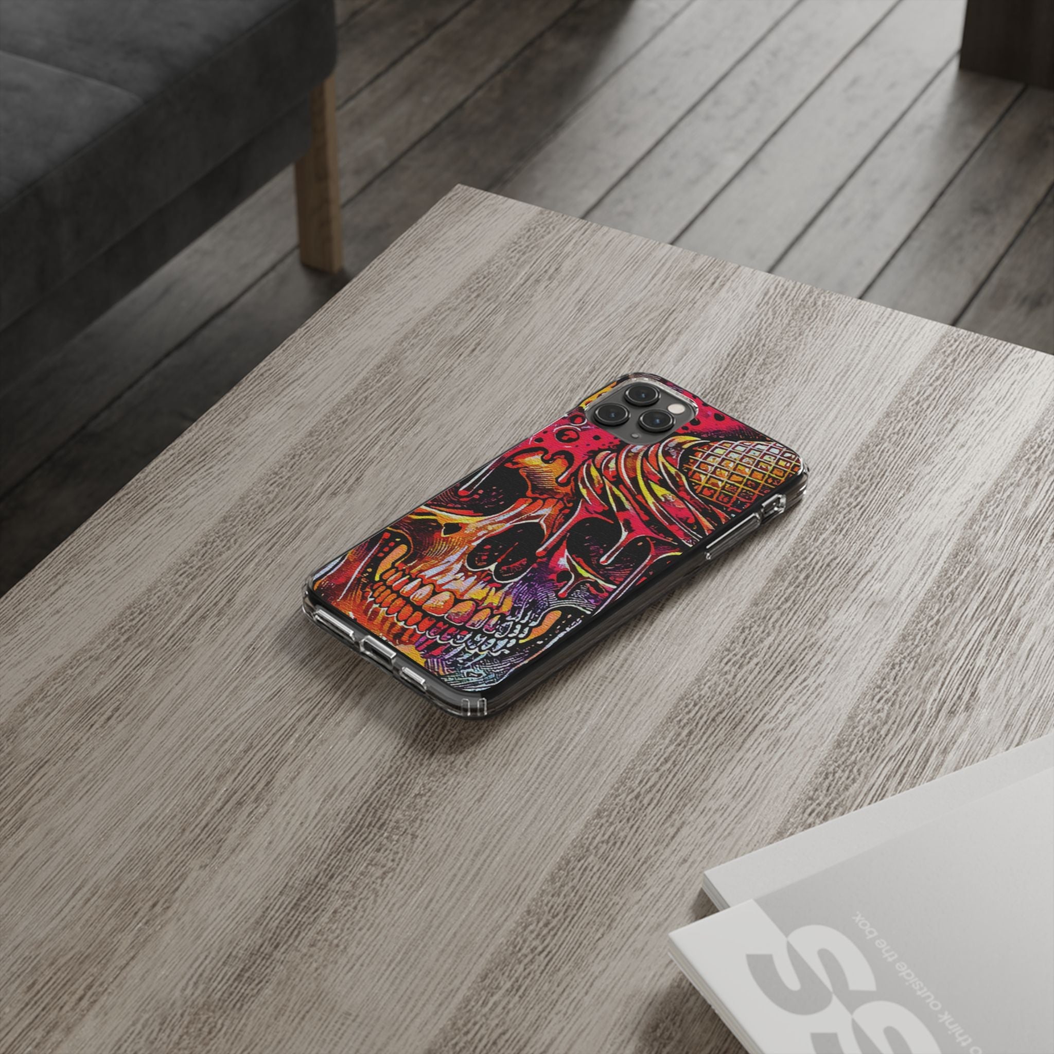 Neon Ice Cream Skull Clear Phone Case