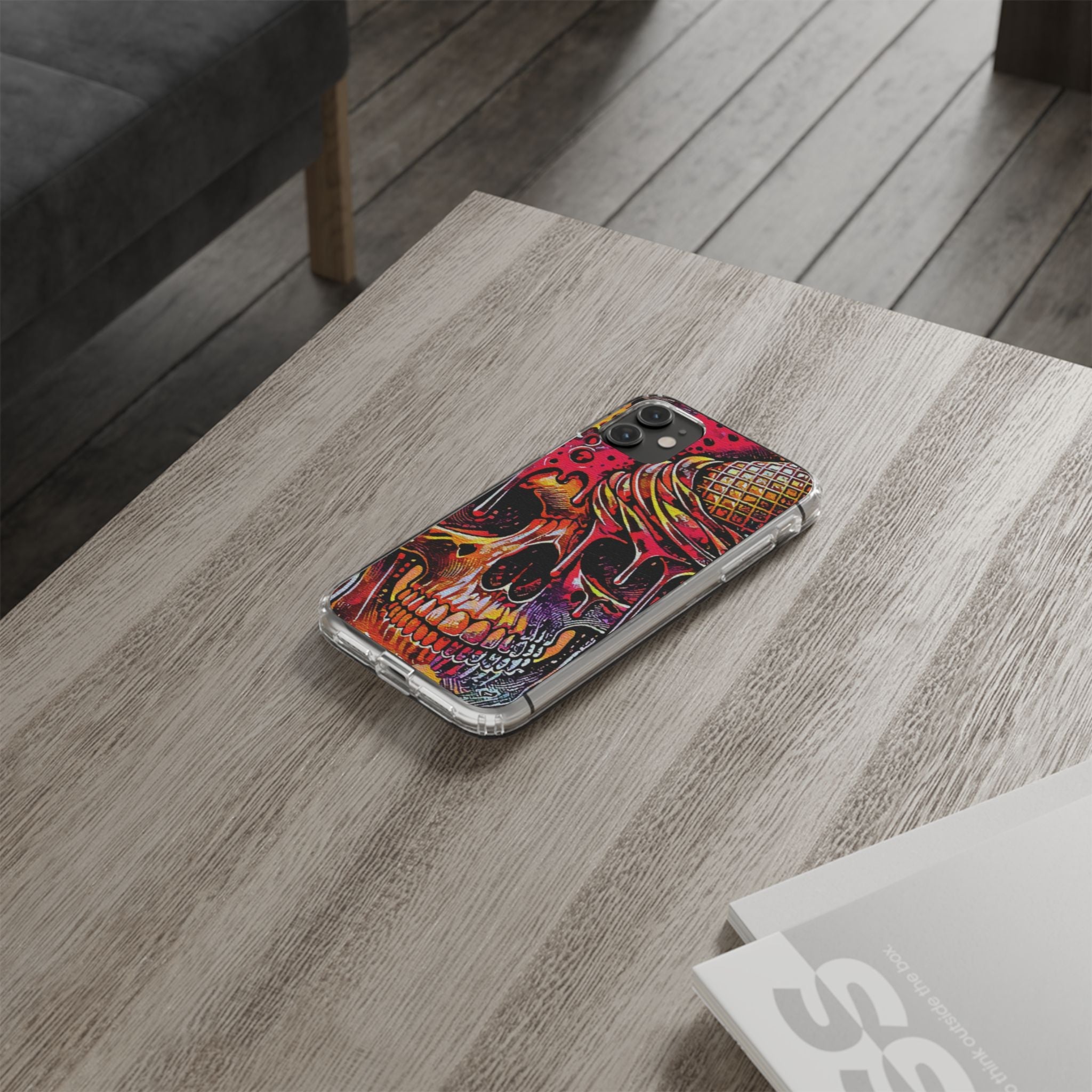 Neon Ice Cream Skull Clear Phone Case