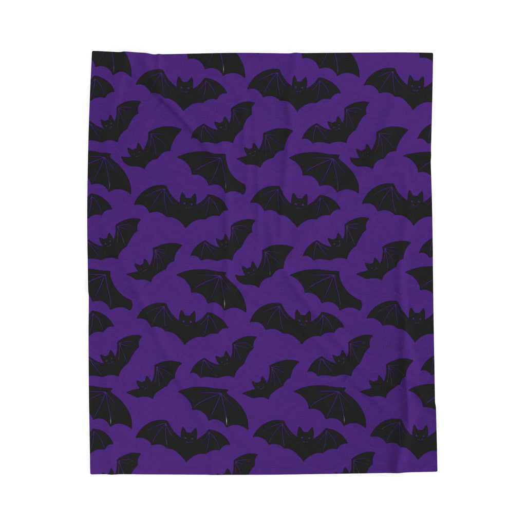 Bat Pattern Velveteen Plush Blanket — Gothic Purple Throw