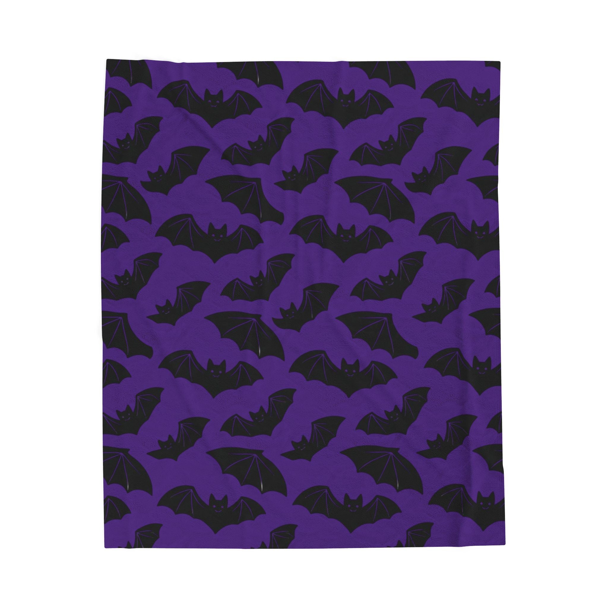 Bat Pattern Velveteen Plush Blanket — Gothic Purple Throw