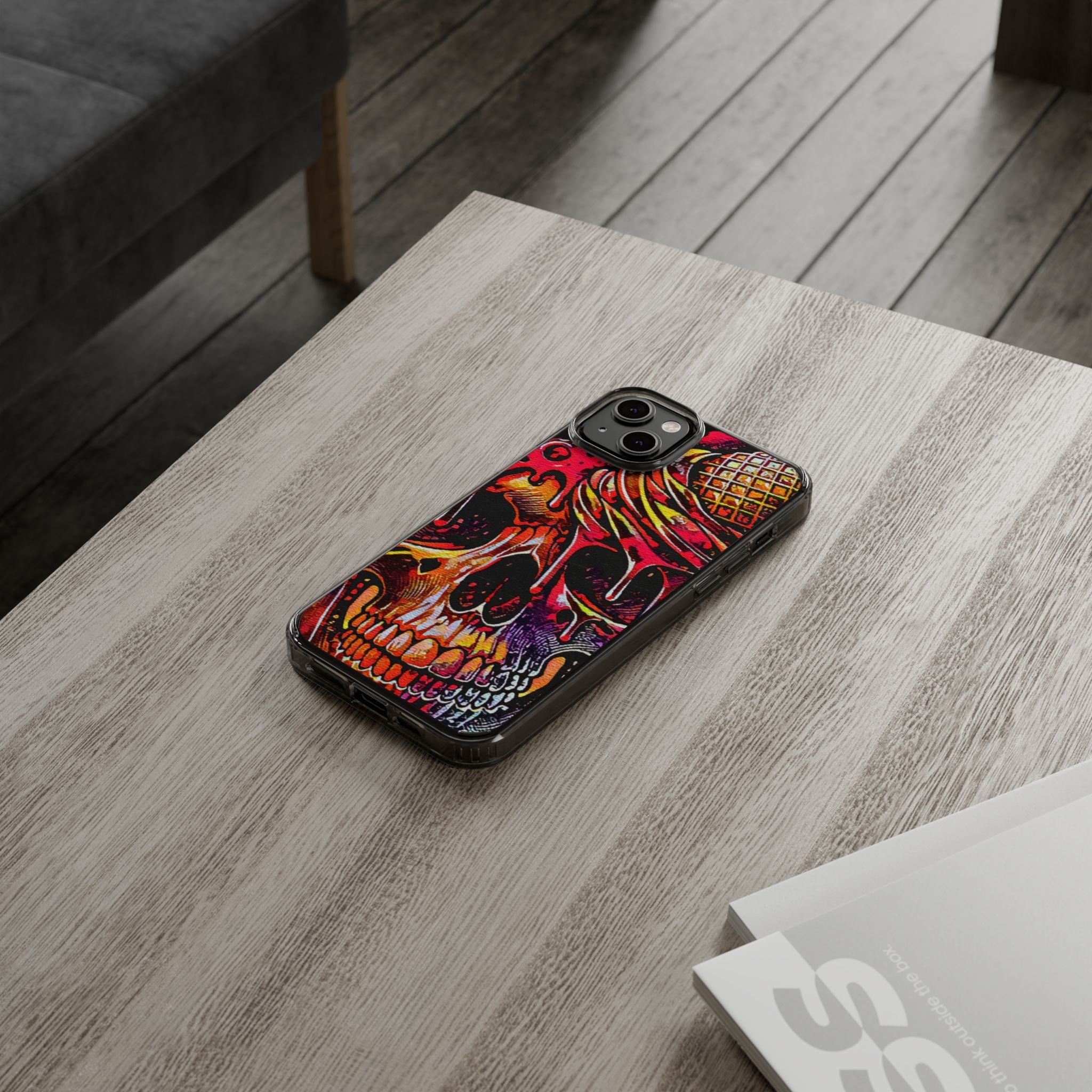 Neon Ice Cream Skull Clear Phone Case