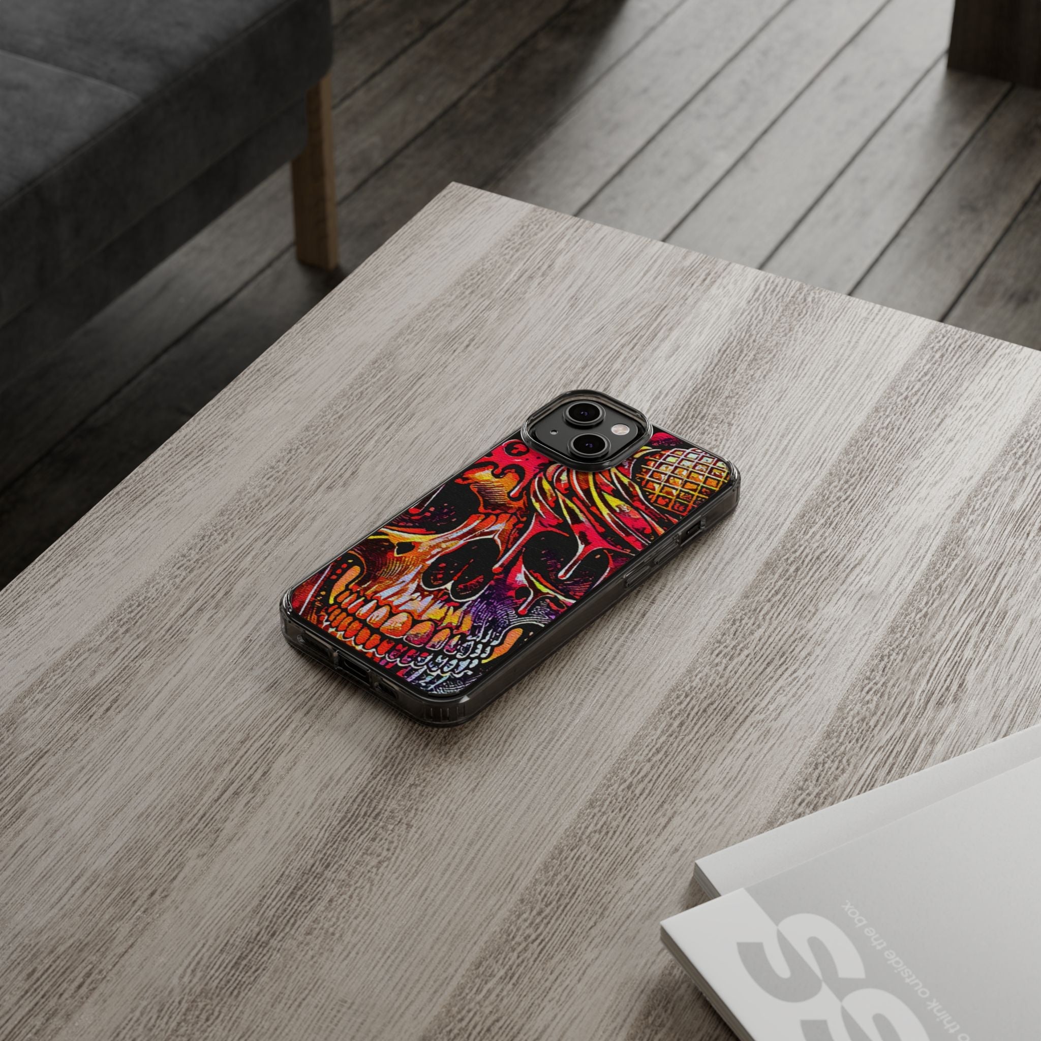 Neon Ice Cream Skull Clear Phone Case