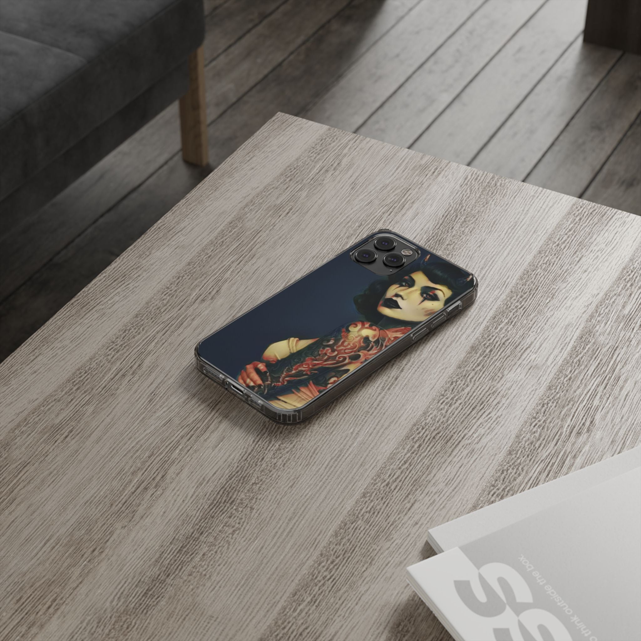 Gothic Devilish Tattooed Beauty Clear Phone Case