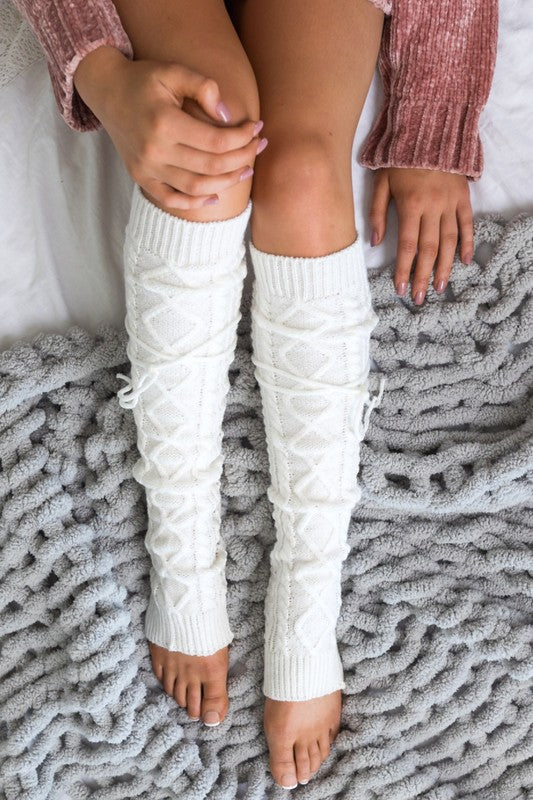 Cable Knit Tie Leg Warmers