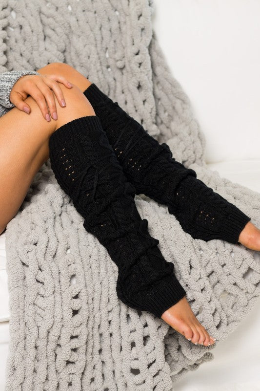 Cable Knit Tie Leg Warmers