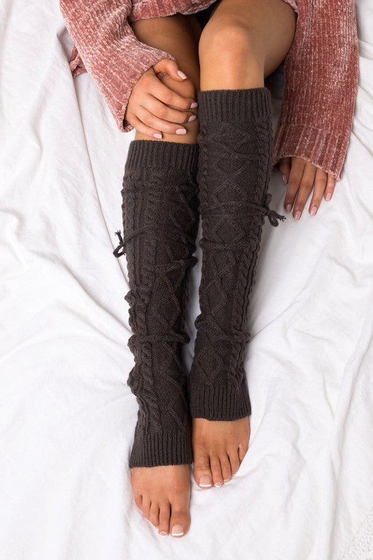 Cable Knit Tie Leg Warmers