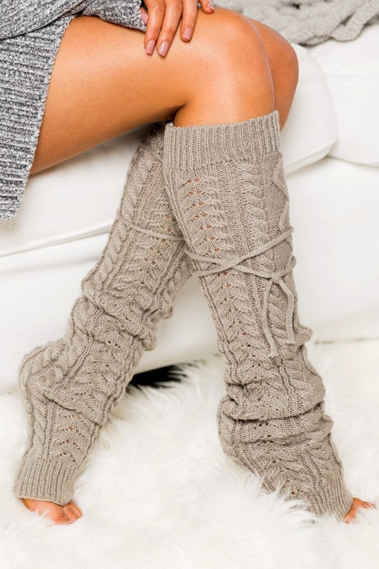 Cable Knit Tie Leg Warmers