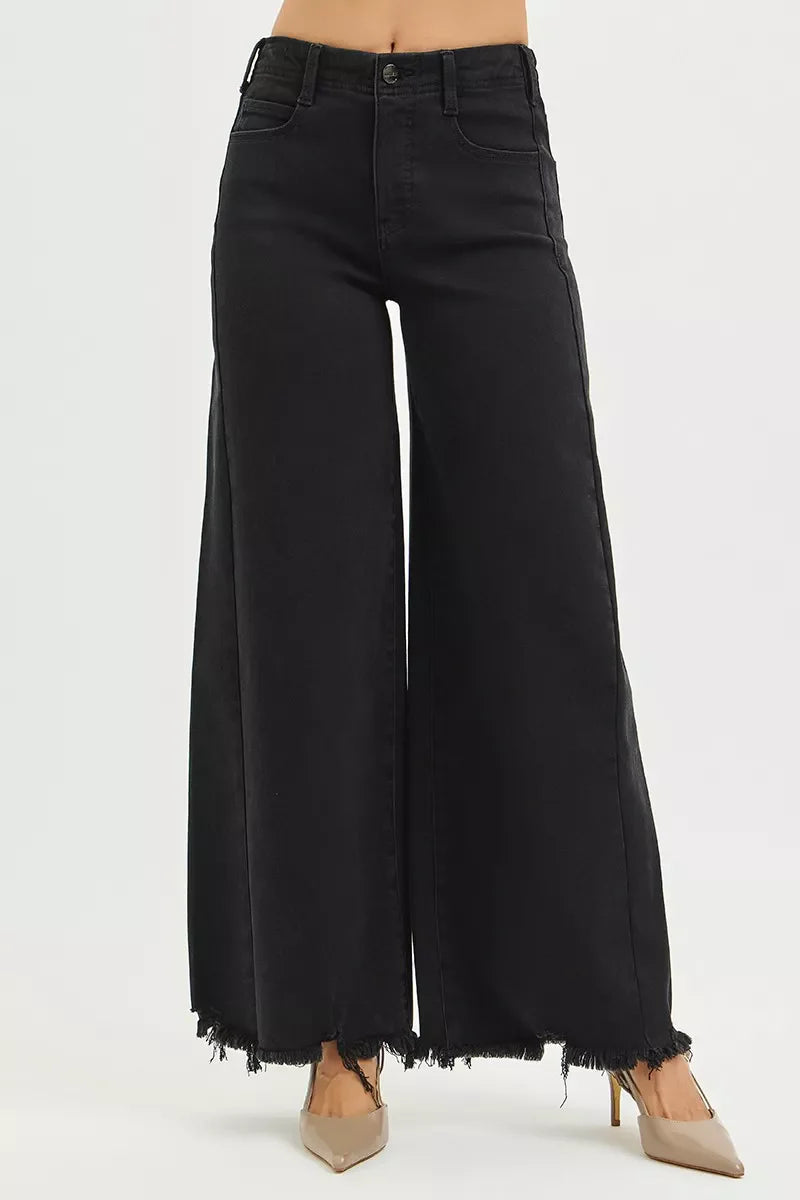 RISEN High Rise Palazzo Leg Frayed Hem Jeans