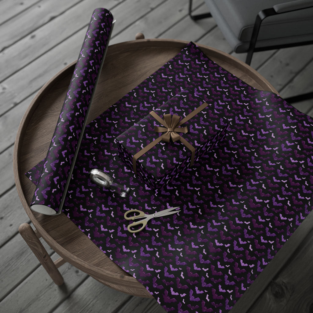 Gothic Bat Wrapping Paper — Purple & Black Gift Wrap