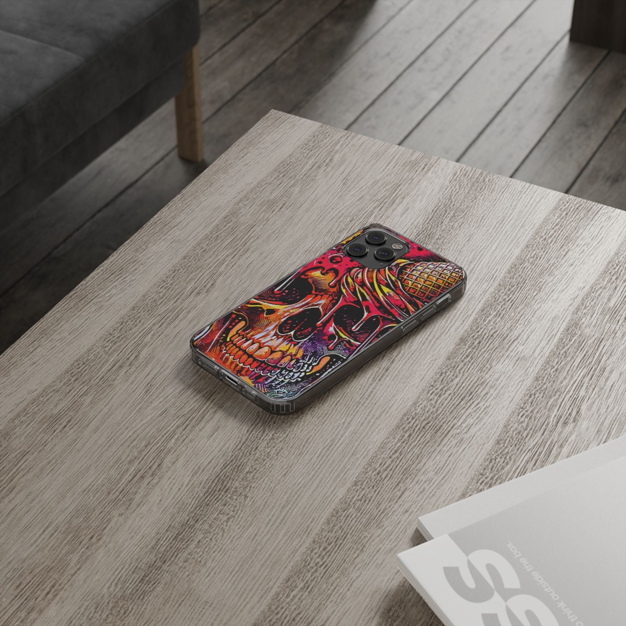 Neon Ice Cream Skull Clear Phone Case