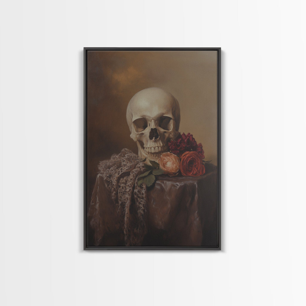 Skull and Roses Still Life Canvas Print