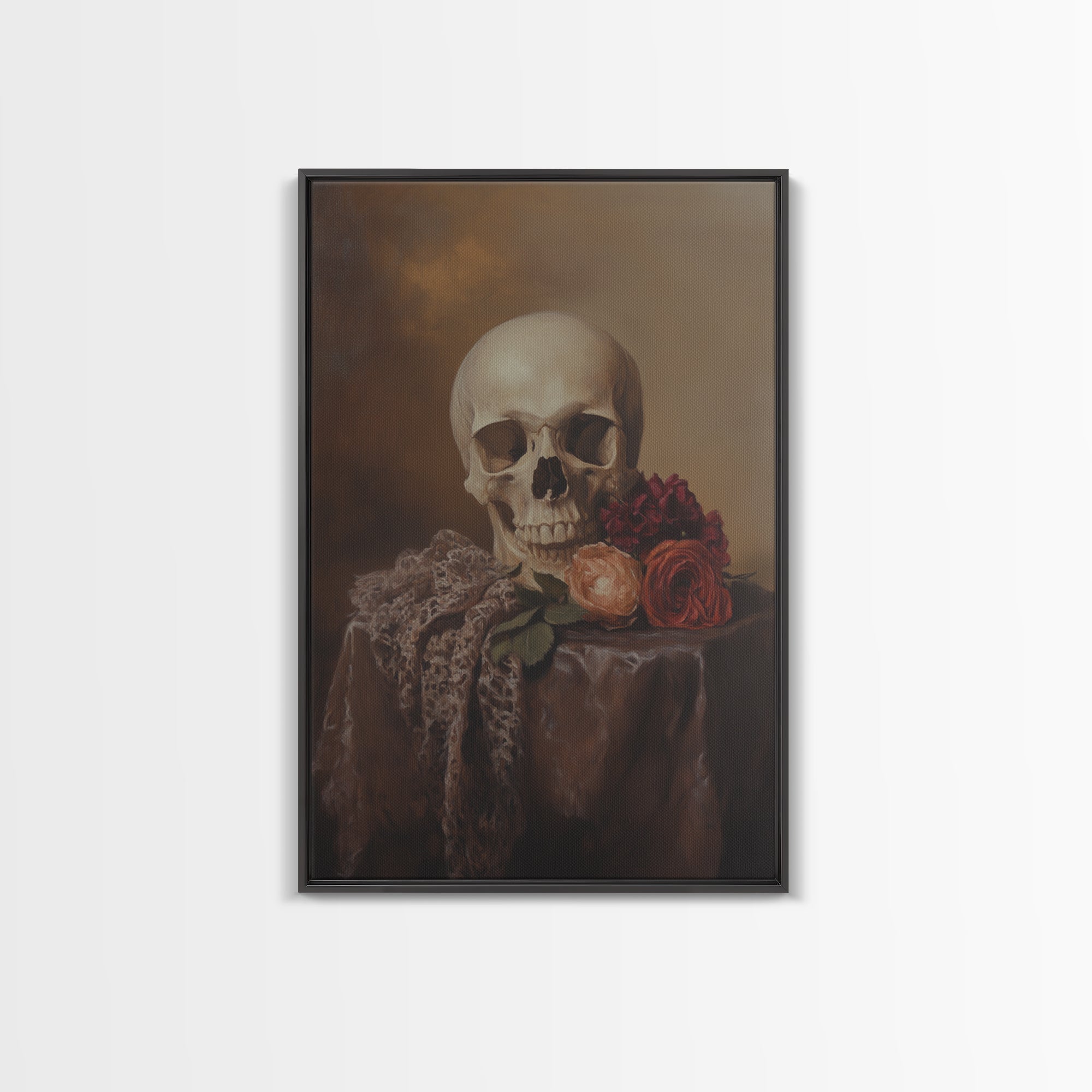 Skull and Roses Still Life Canvas Print