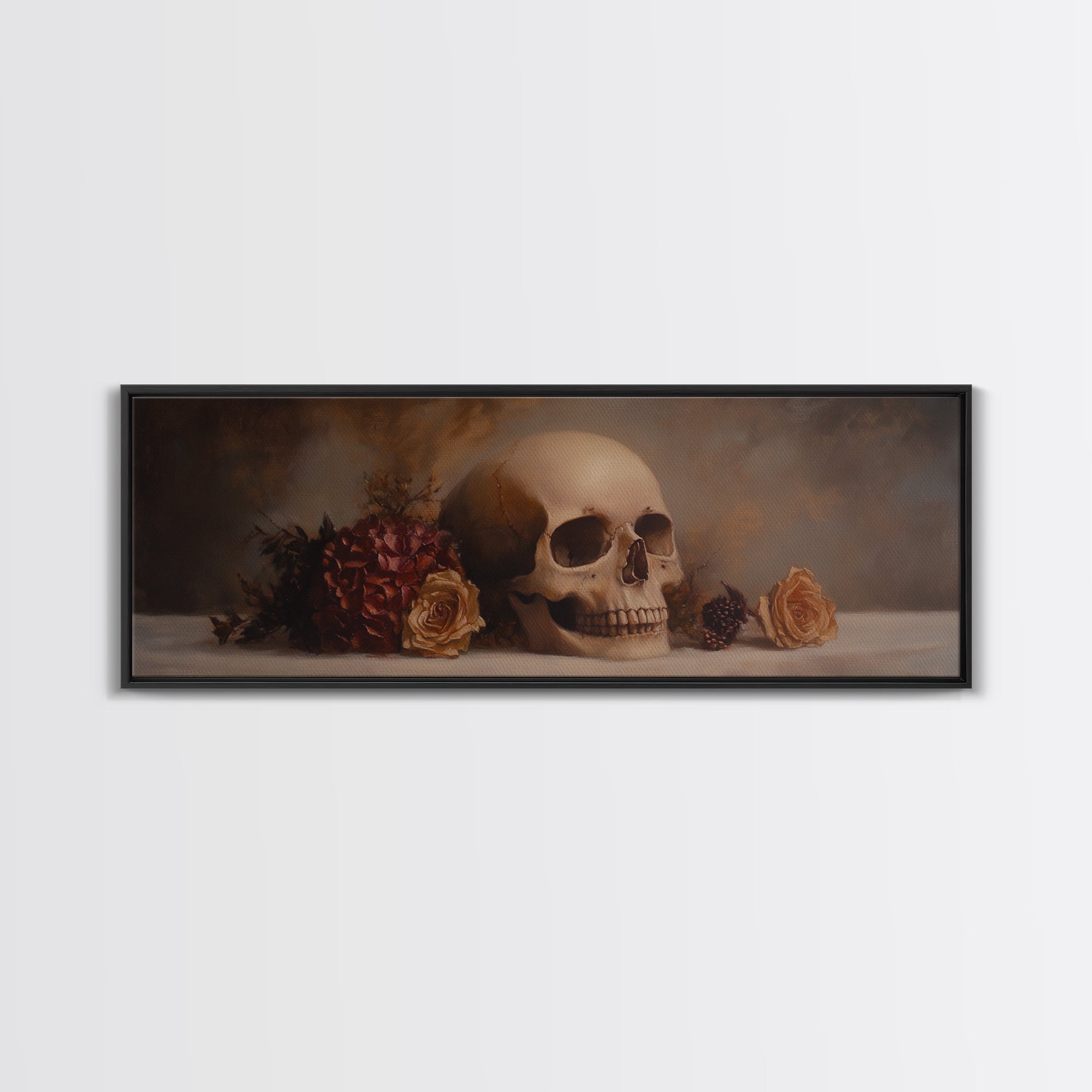 Skull and Flowers Still Life Canvas Print