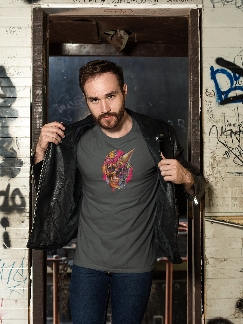 Abstract Ice Cream Skull Graphic Tee