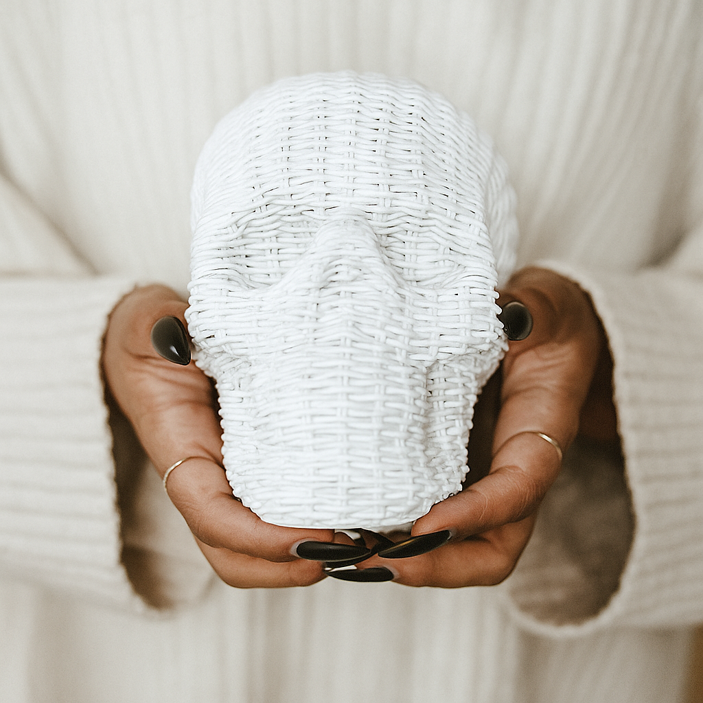 Rattan-Style Resin Skull