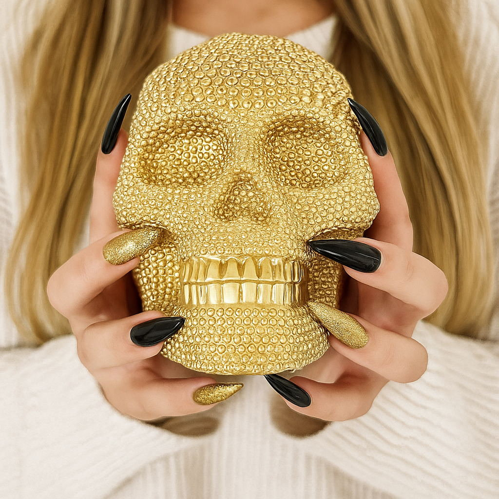 Resin Beaded Skull Statue