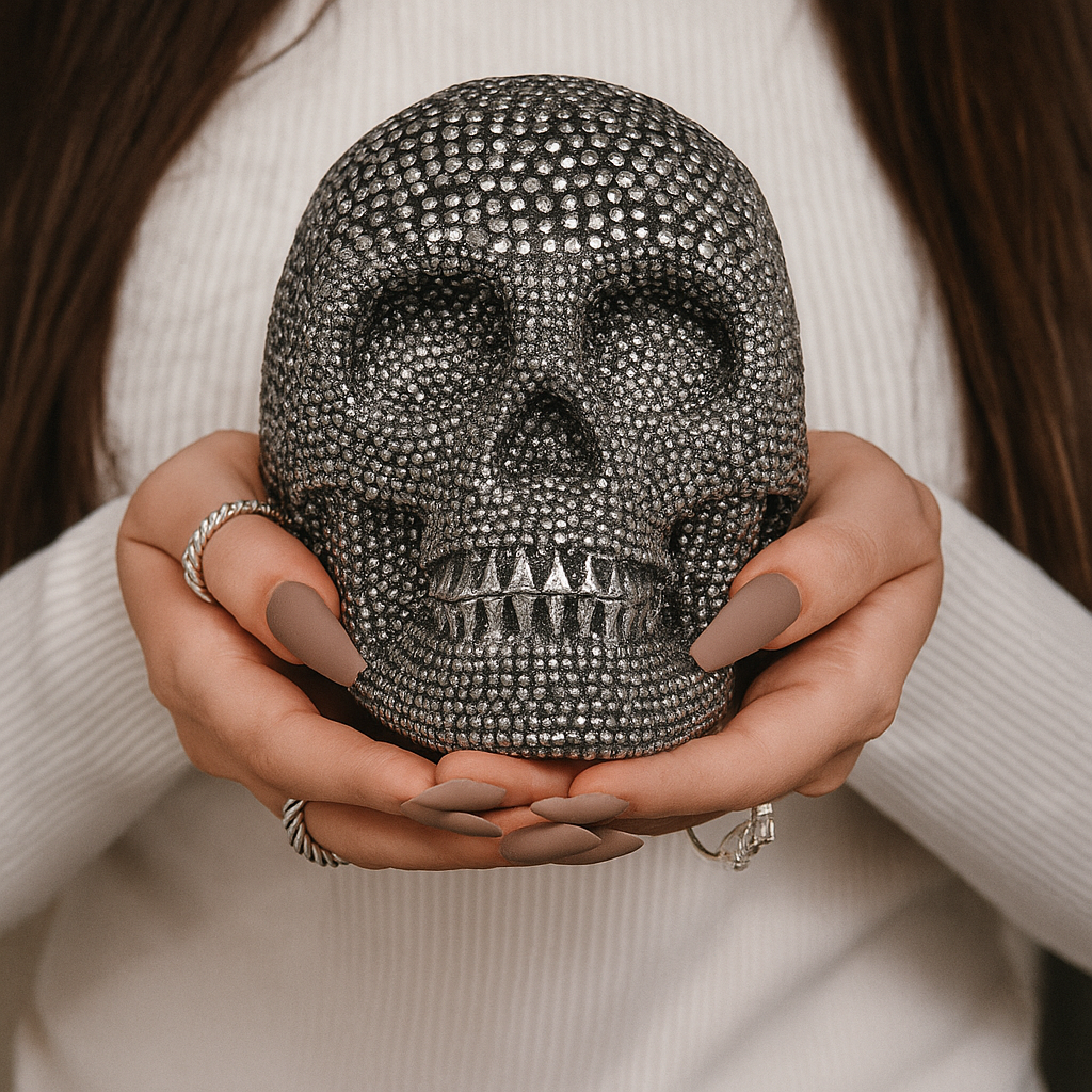 Resin Beaded Skull Statue
