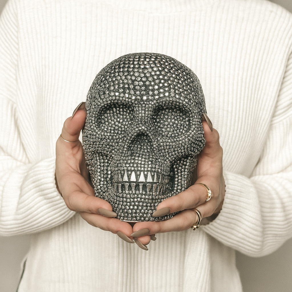 Resin Beaded Skull Statue