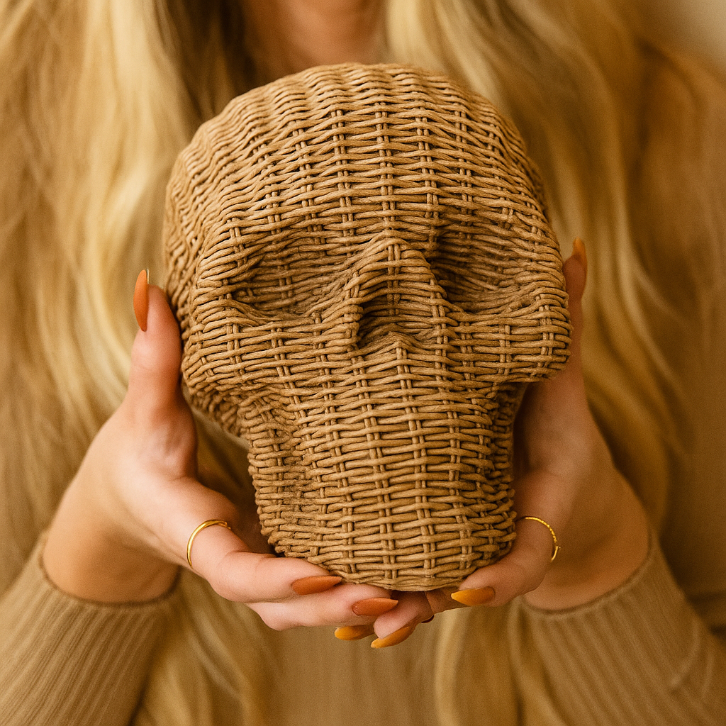 Rattan-Style Resin Skull