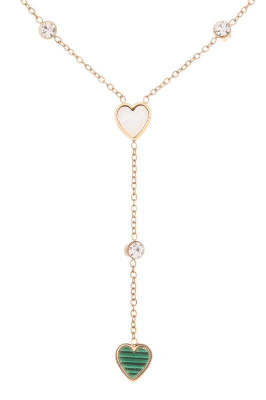 Station Mix Heart Charm Y Drop Necklace