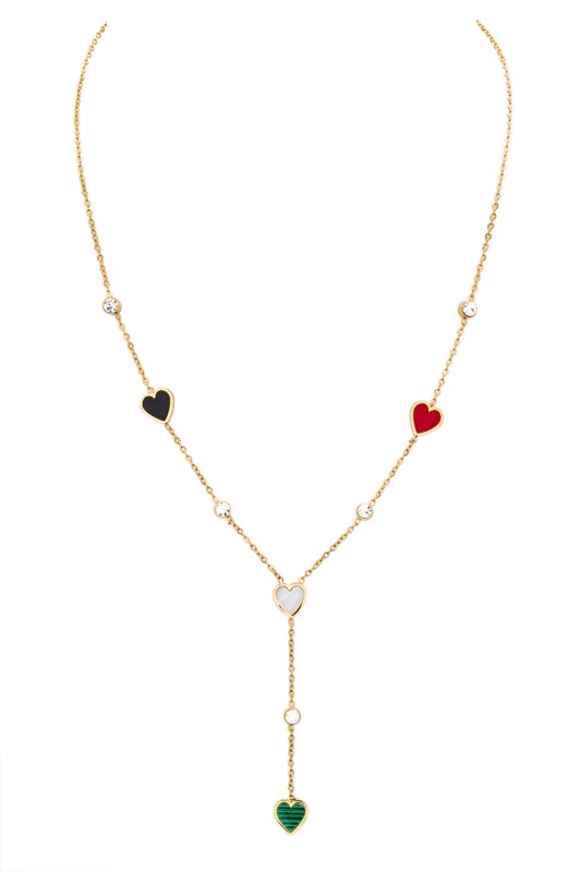 Station Mix Heart Charm Y Drop Necklace