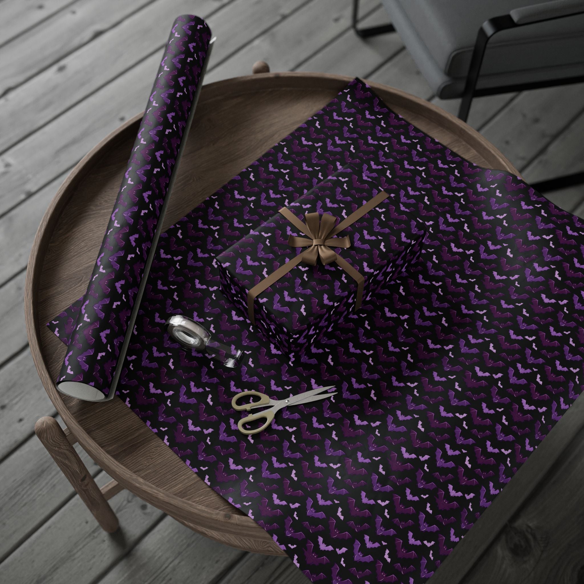 Gothic Bat Wrapping Paper — Purple & Black Gift Wrap