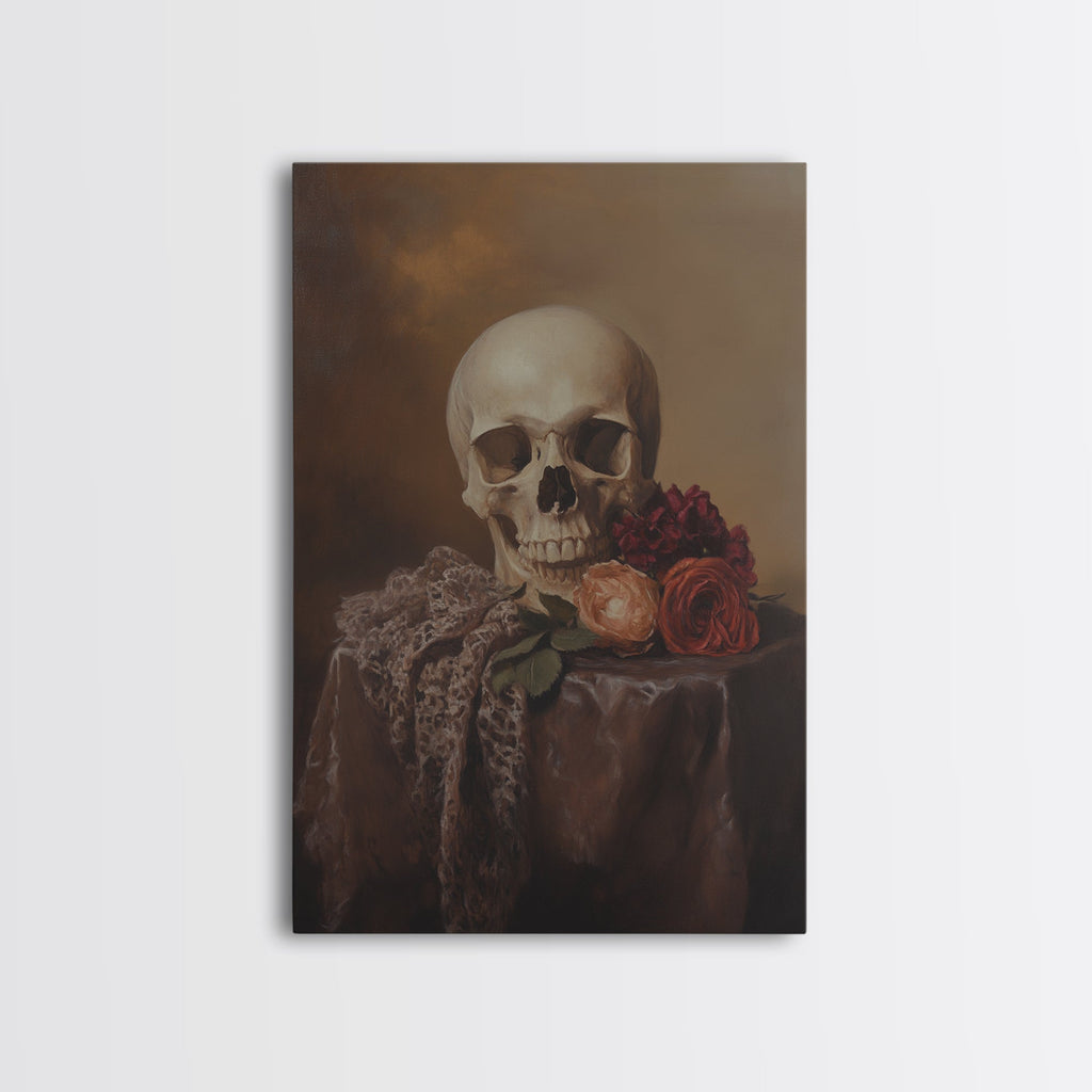 Skull and Roses Still Life Canvas Print