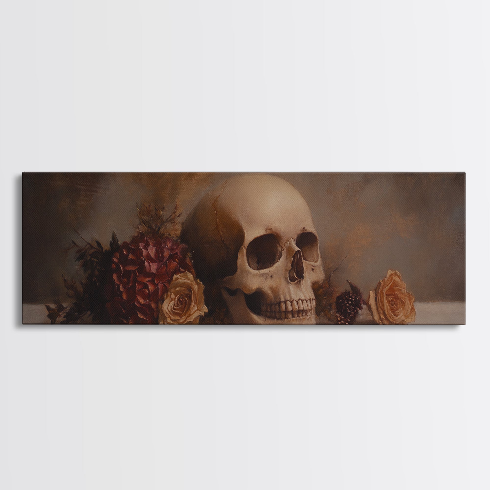 Skull and Flowers Still Life Canvas Print