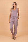 Solid Tank Top & Drawstring Jogger Pants Set