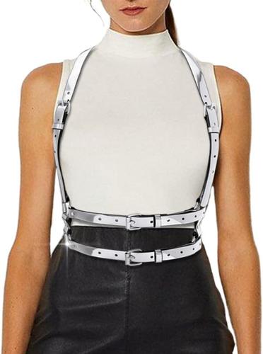 Bodiy Women's High-Waisted Mirror Harness Belt – Silver Punk Rave Style