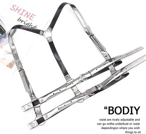 Bodiy Women's High-Waisted Mirror Harness Belt – Silver Punk Rave Style