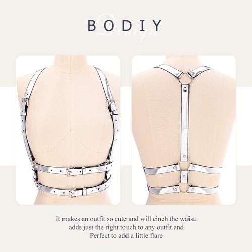 Bodiy Women's High-Waisted Mirror Harness Belt – Silver Punk Rave Style