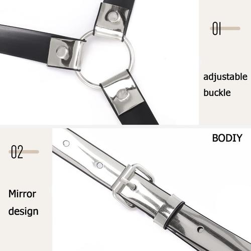 Bodiy Women's High-Waisted Mirror Harness Belt – Silver Punk Rave Style