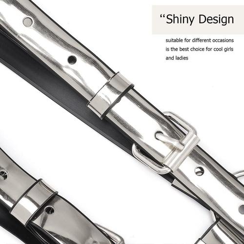 Bodiy Women's High-Waisted Mirror Harness Belt – Silver Punk Rave Style