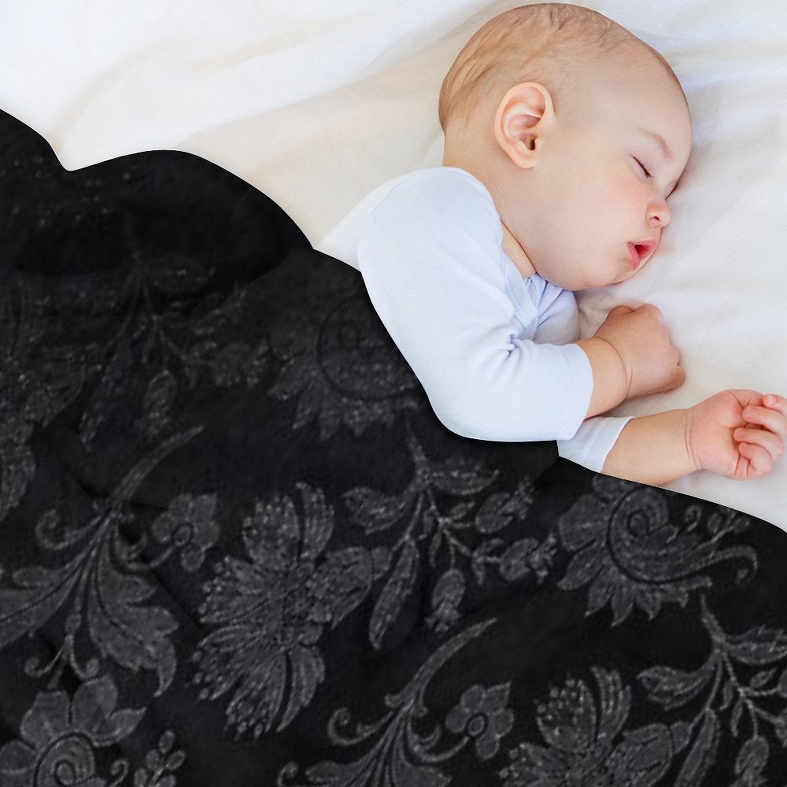 Black & Silver Vintage Damask Throw Blanket