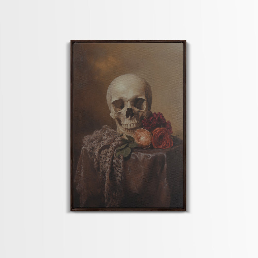 Skull and Roses Still Life Canvas Print