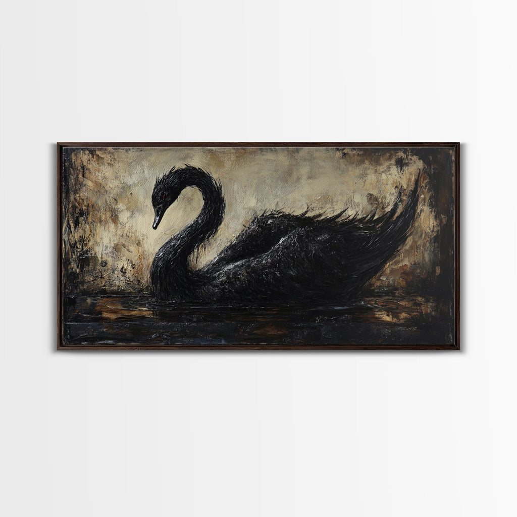 The Black Swan Framed Canvas Print - Goth Decor - Dark Academia Wall Art - Goth Painting - Swan Painting - Black Swan Wall Art Print