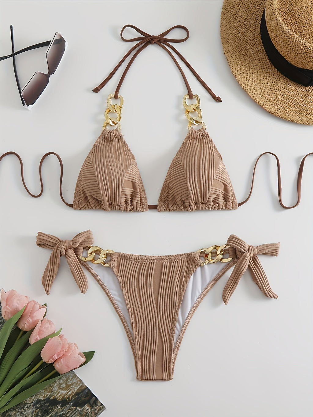 Golden Chain Halter Bikini Set