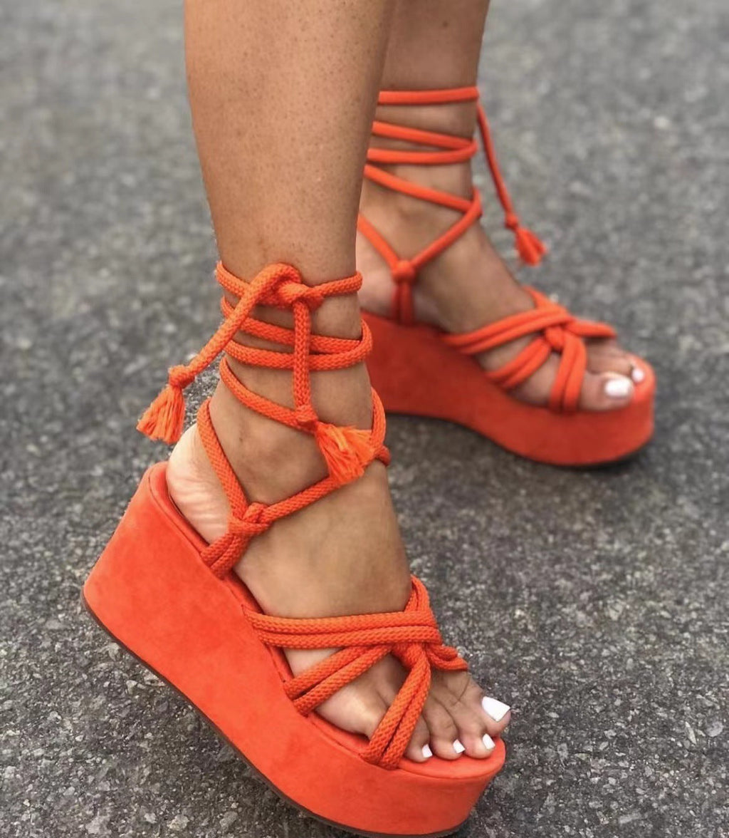 High Heel Strappy Wedge Sandals