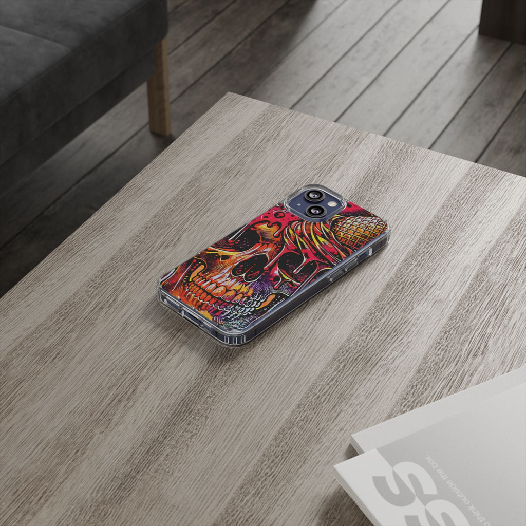 Neon Ice Cream Skull Clear Phone Case