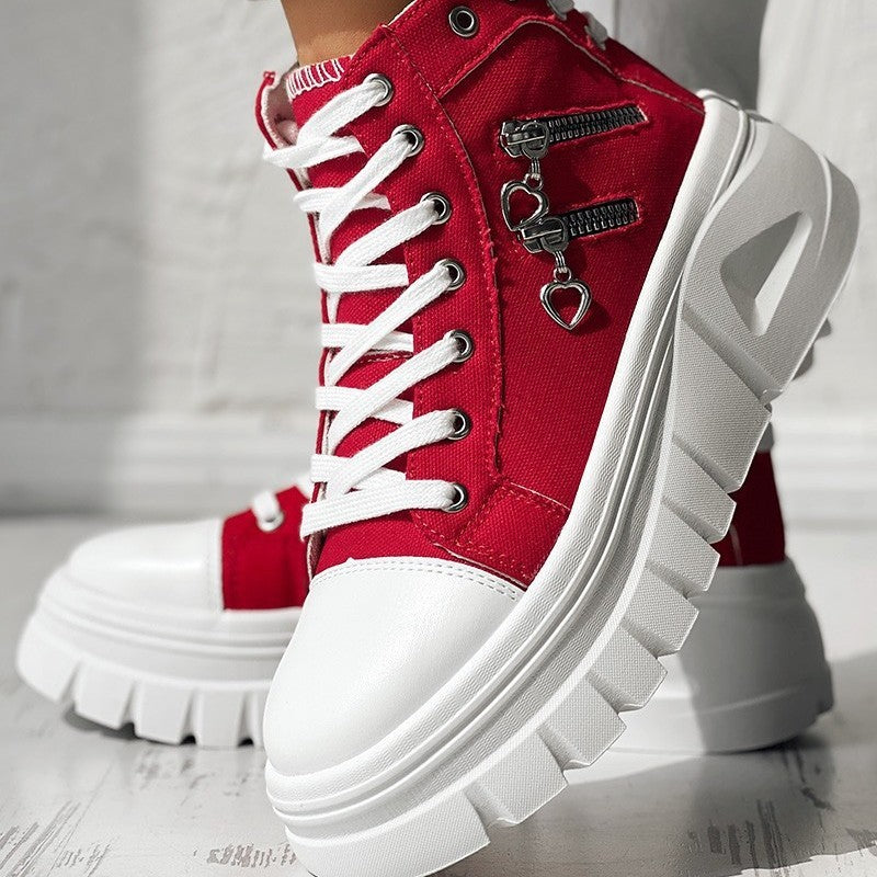 Women's Muffin Heel Side-Zip Lace-Up Sneakers