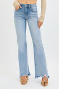 RISEN Tummy Control Mid Rise Flare Jeans with Fray Hem