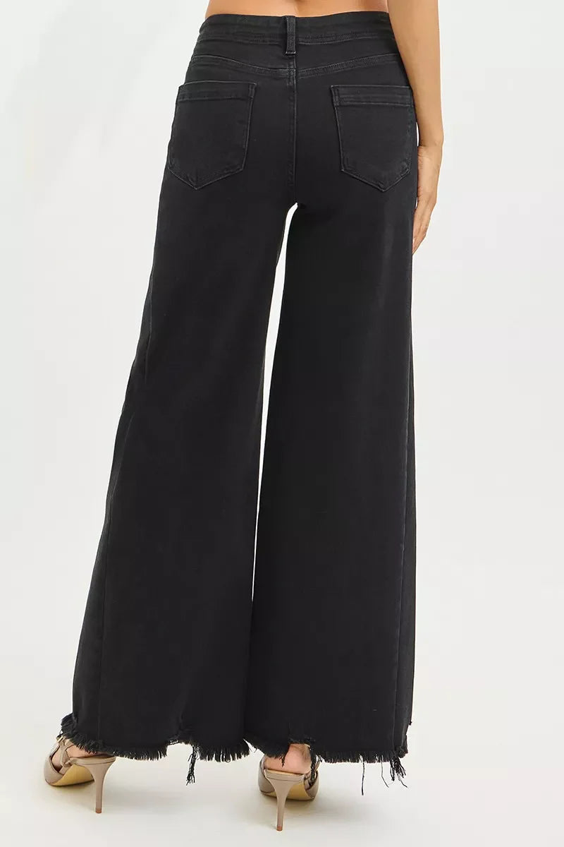 RISEN High Rise Palazzo Leg Frayed Hem Jeans