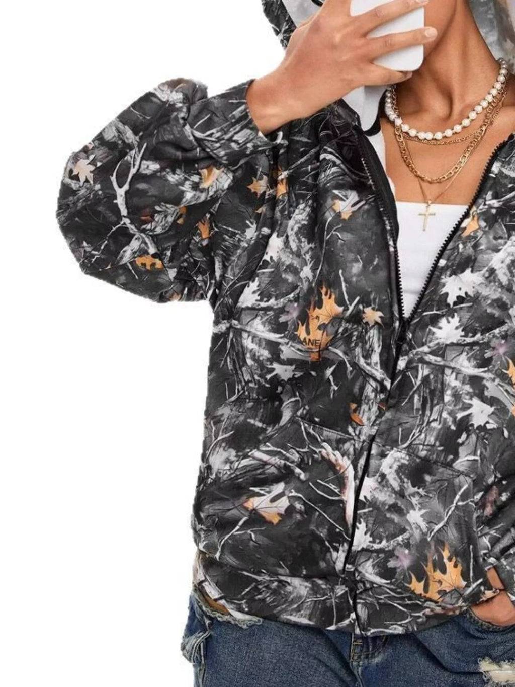 Camo Print Zip-Up Hoodie